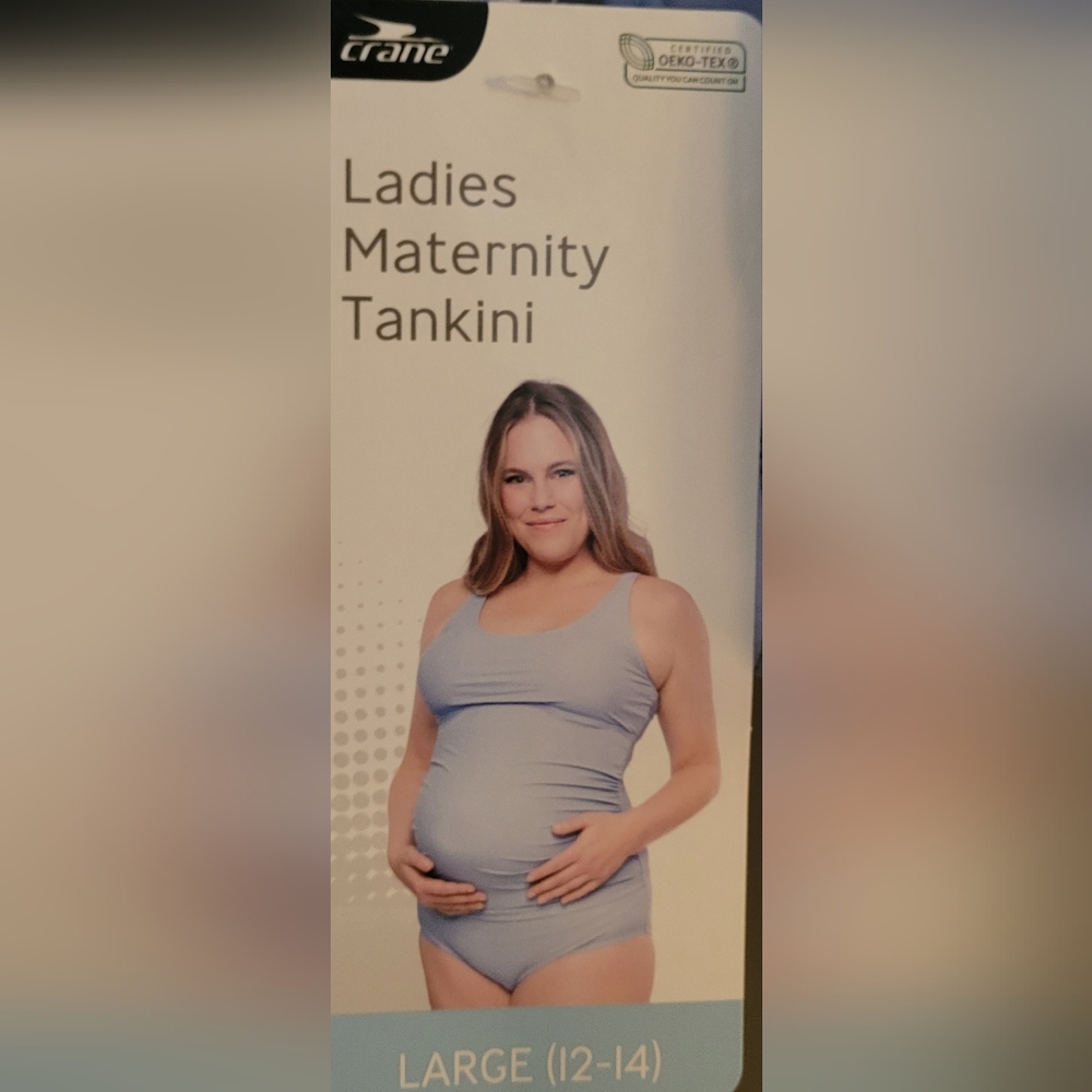 Crane Ladies Maternity Tankini Bathing Suit Lg 12-24 Blue NWT Adjustable Straps